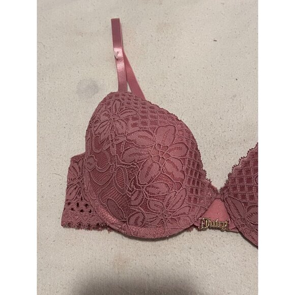 Juicy Couture 34C Pink Lace Push-Up Bra Adj Straps Sweetheart Charm Accent - Picture 15 of 16